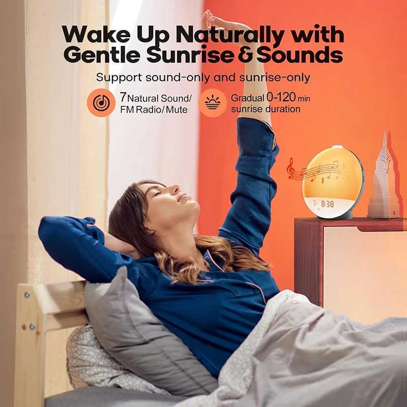 Wake Up Light Alarm Clock with Sunrise Sunset Simulation FM Radio Night Light Bedside Digital Clock for Gentle Natural Wake Up M251205 - view 4