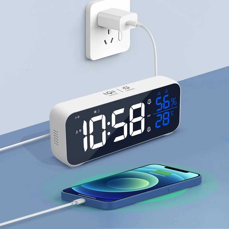 Digital Alarm Clock Table Electronic Clock with Temperature Humidity Weekday Dual Alarms Ringtones Rechargeable M251205 - view 5