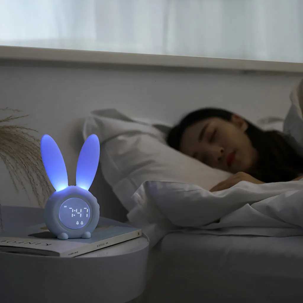 Alarm Clock Mini Powerful LED Intelligent Desk Peripherals Sound Control Cute Rabbit Night Lamp Digital Alarm Clock Fan Time M251205 - view 4