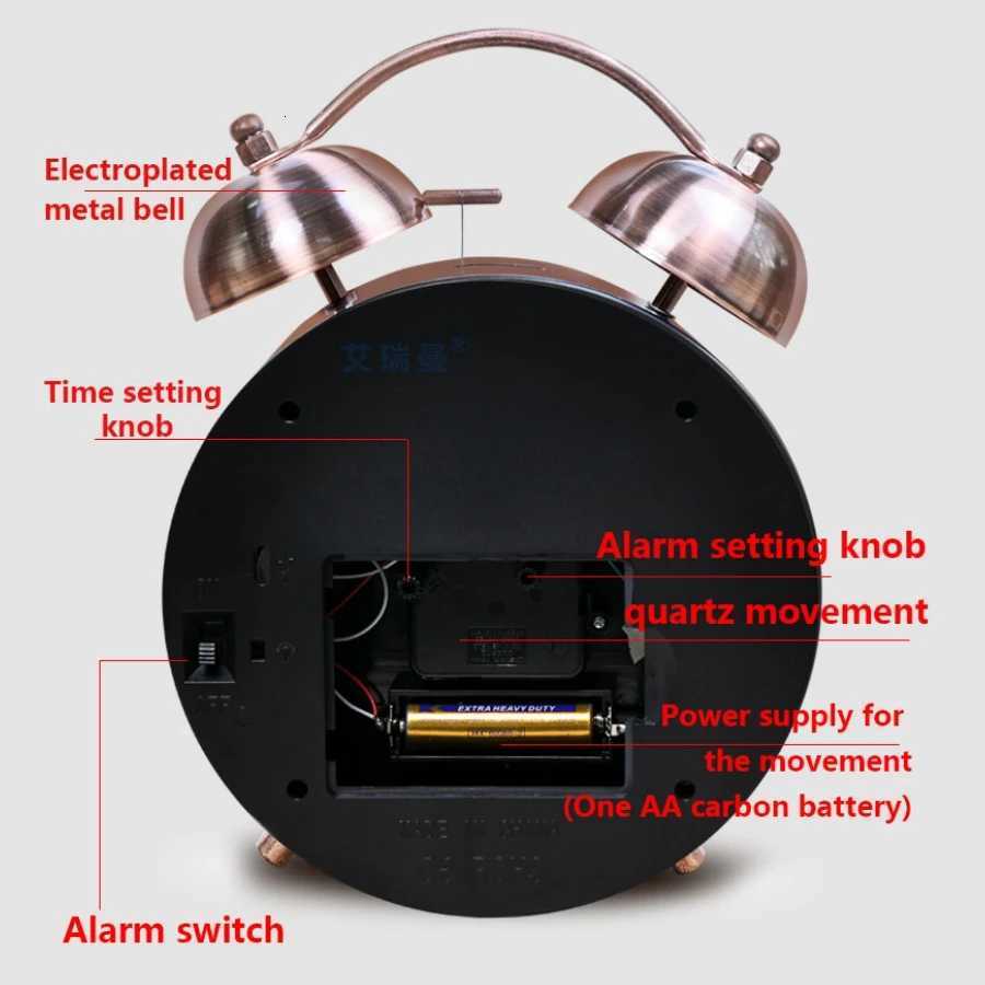 6-inch minimalist electroplated metal alarm clock desktop silent clock loud ringing table clock bedroom bedside decoration M251205 - view 4