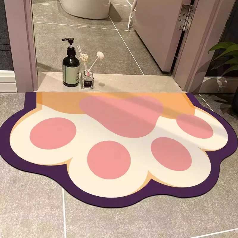 Cartoon bathroom diatomaceous earth floor mat quick drying cat paw foot mat non slip mat for bathroom entrance foot mat H251205
