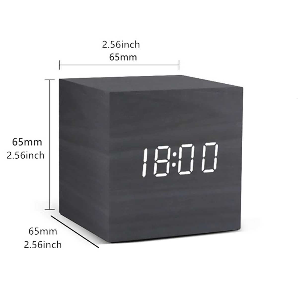 Square Digital LED Alarm Clock Wood Retro Glow Clock Desktop Table Decor Voice Control Snooze Function Desk Clock M251205 - view 6