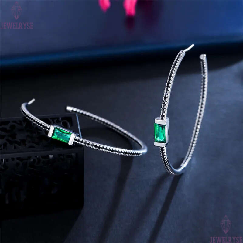 Top Fashion Hoop jewelry Earrings Big Circle 925 Sterling Silver Post Blue Green AAA Cubic Zirconia Copper earring For Women Bride Wedding Engagement 