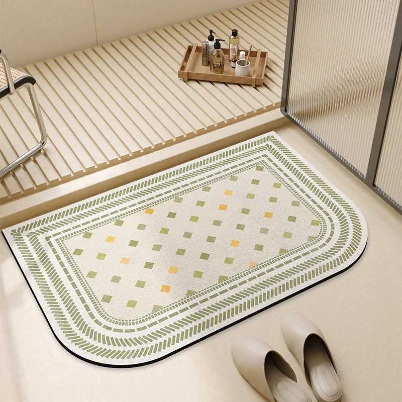 VIKAMA Simple Style Rounded Corners Bathroom MatDiatomite Household Bathroom Doorway Water-Absorbent Easy-Care Foot Mat Decor H251205