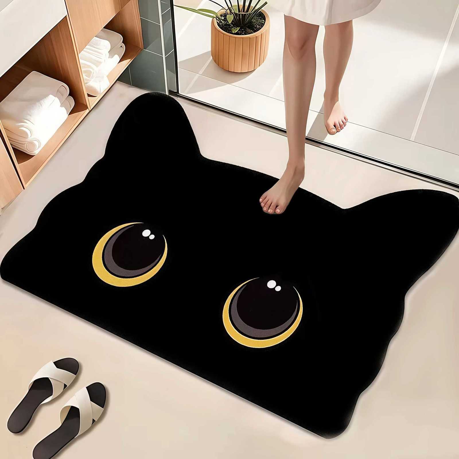 VIKAMA Black Cat Floor MatCute Cartoon Bathroom Mat Welcome MatWaterproof Non-slip Doormat Toilet Floor Rug Home Decoration H251205
