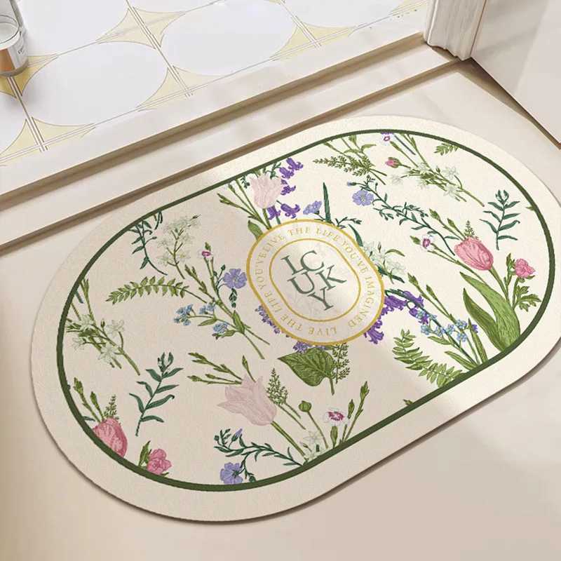 European camellia retro diatom mud floor mat bathroom toilet door water absorption non-slip foot mat quick drying door mat H251205