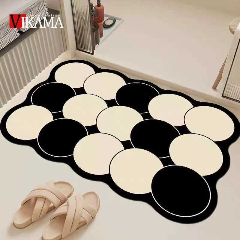 VIKAMA Black White Irregular Carpet Absorbent Bathroom Mat Non-Slip Diatom Mud Toilet Pad Quick-Drying Floor Mat Shower Rug H251205