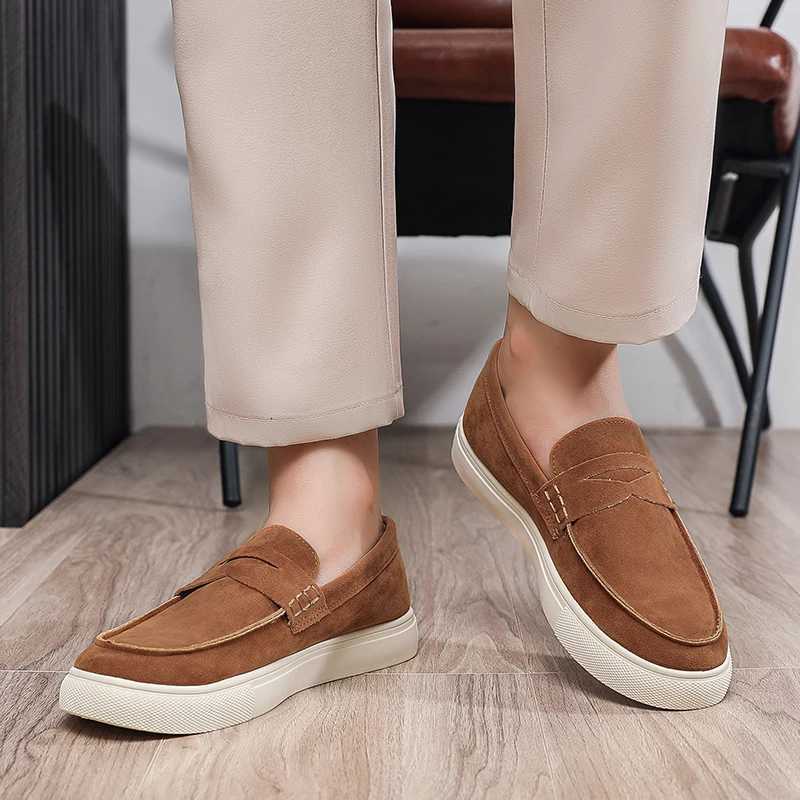 Autumn Mens Suede Leather Loafers Classic Brown Loafers Man Walking Shoes Casual Slip-On Driving Shoes For Men chaussure hommes W251205