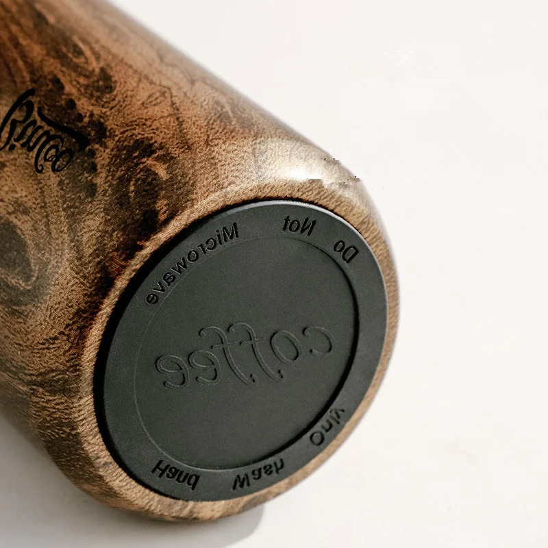 Wood Grain Pattern Thermal Cup Coffee Travel Mug Insulated Vaccum 304 Stainless Steel Thermos Bottle Tumbler Keep Cold 251107 W260226