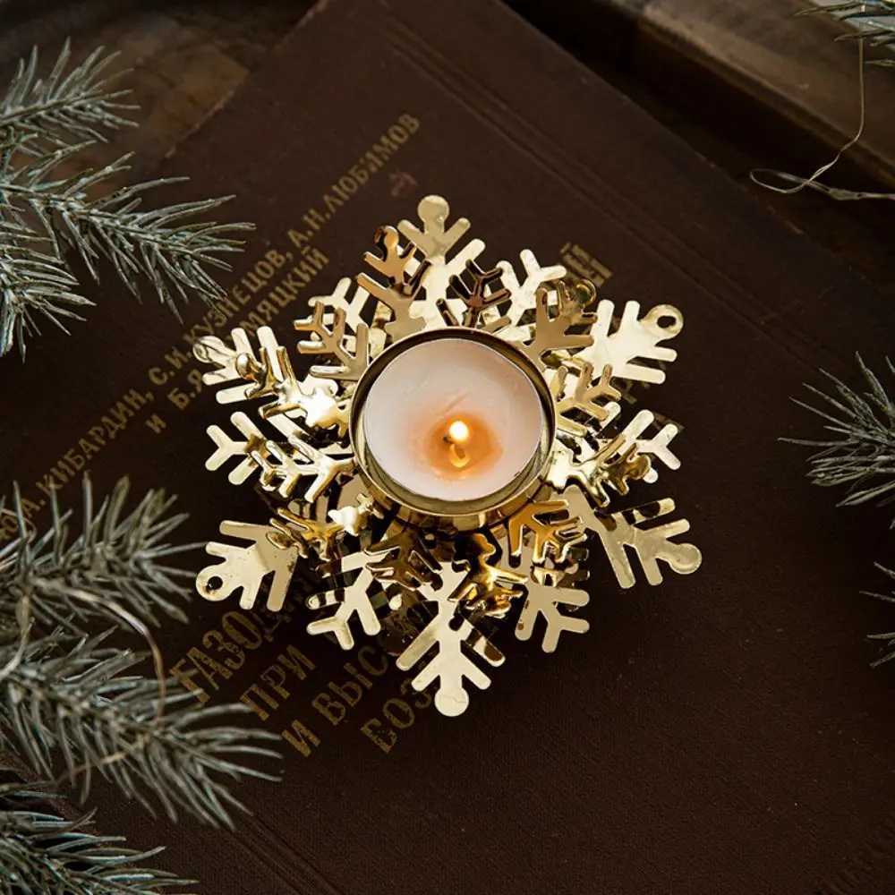Candle Tray Modern Snowflake Candle Holders Flower Shape Iron Christmas Candleholder Golden Teght Holders Wedding Y251205