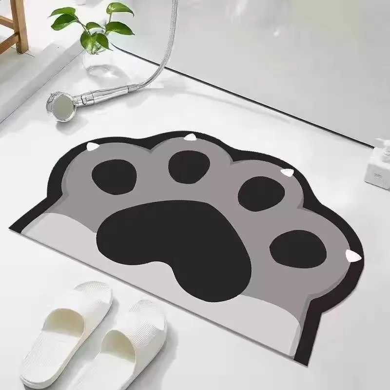 Cartoon bathroom diatomaceous earth floor mat quick drying cat paw foot mat non slip mat for bathroom entrance foot mat H251205