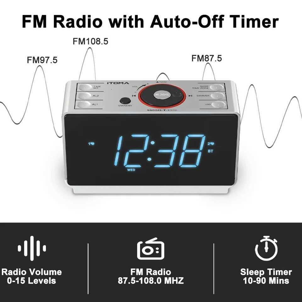 Digital Alarm Clock Radio Bluetooth FM Dual Alarm/Snooze LED Display Dimmer Headphone USB Charging Night Light 708 M251205 - view 4