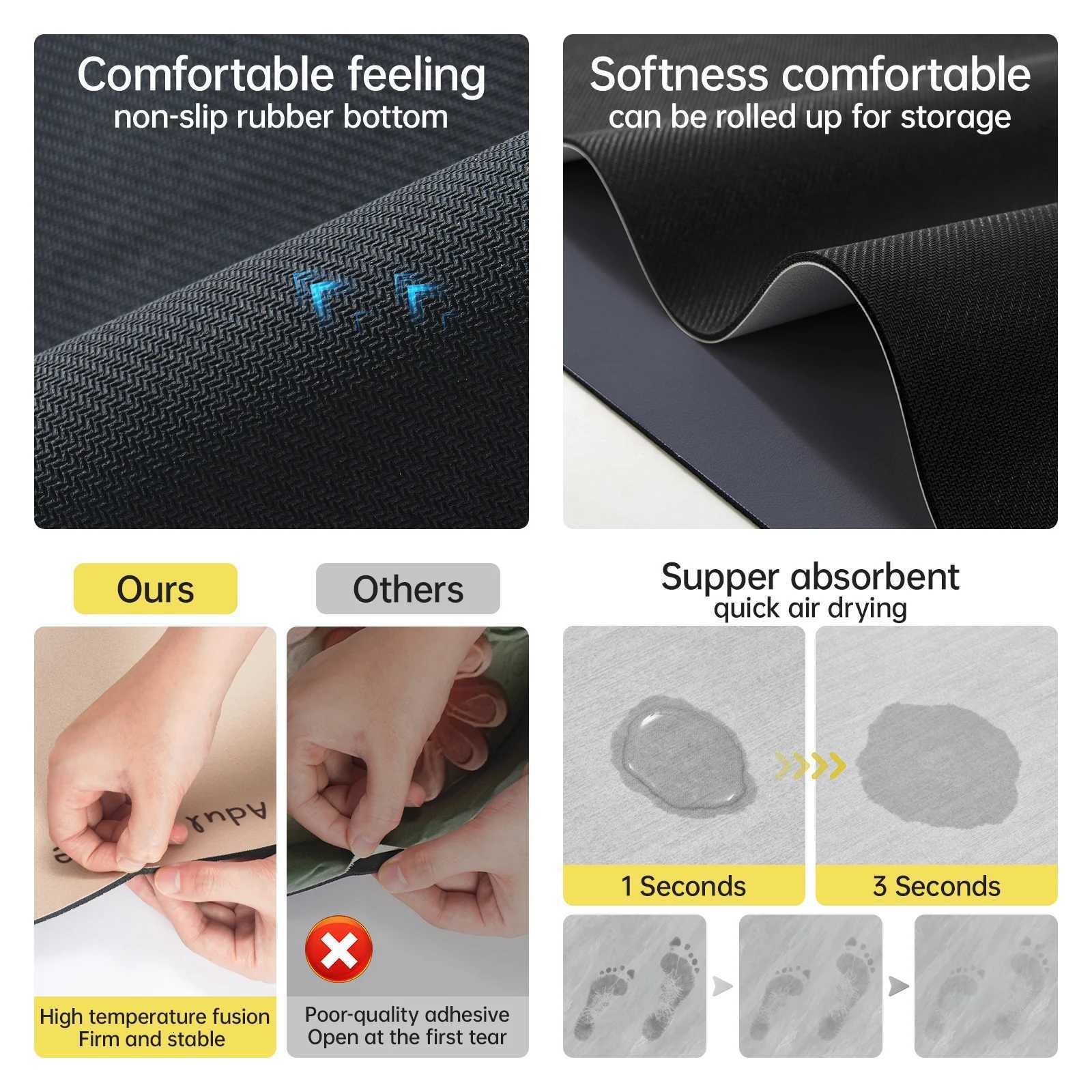 Rubber material super anti-slip bathroom mat quick-absorbing and quick-drying floor mat simple brown flower printed door mat H251205