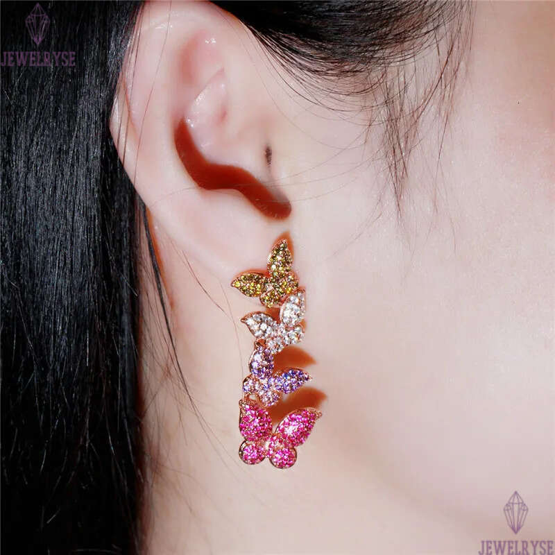 Vintage Long Butterfly Charm designer earring White AAA Cubic Zirconia Earrings Rose Gold Copper 925 Sterling Silver Post Jewelry EarringsFor Women Te
