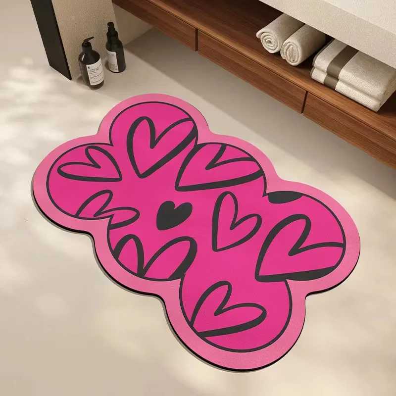Black And Pink Bathroom Absorbent Floor Mat Soft Diatom Mud Non-Slip Foot Mat Kitchen Toilet Bathroom Door Quick Drying H251205