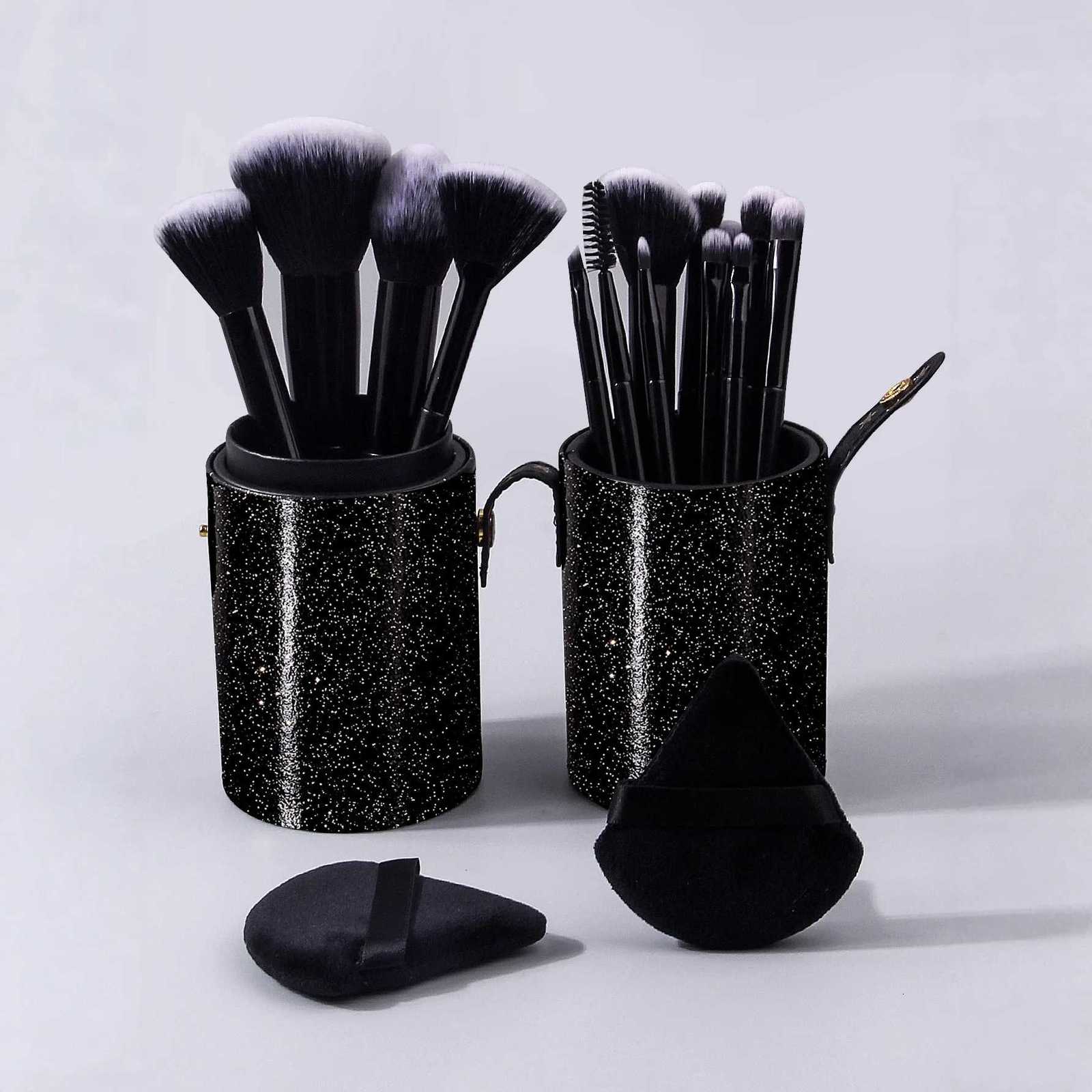 A set of 14 high-quality multi-purpose facial makeup brushes 2 soft triangular powder puffs 1 portable storage bucketT251205
