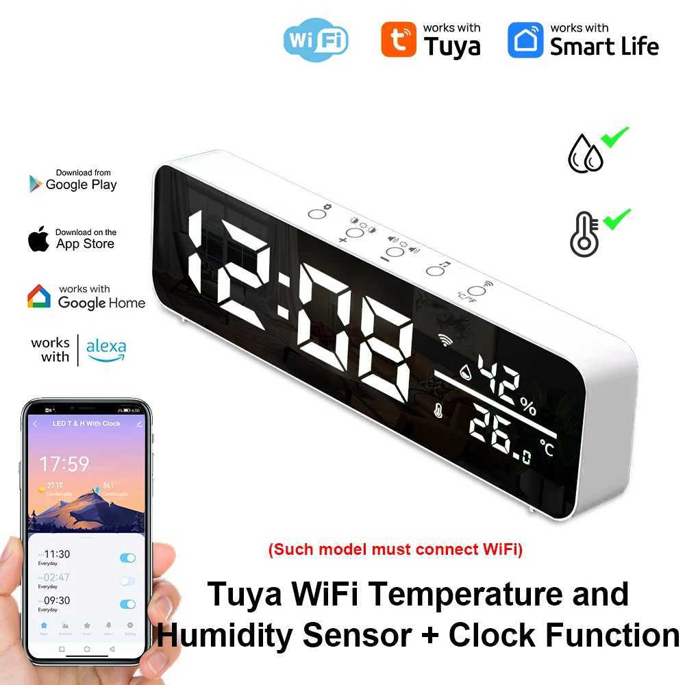 Tuya WiFi LED Alarm Clock Support Temperature Humidity Sensor Time Display USB Desktop Mirror Clocks for Living Room Decoration M251205 - view 3