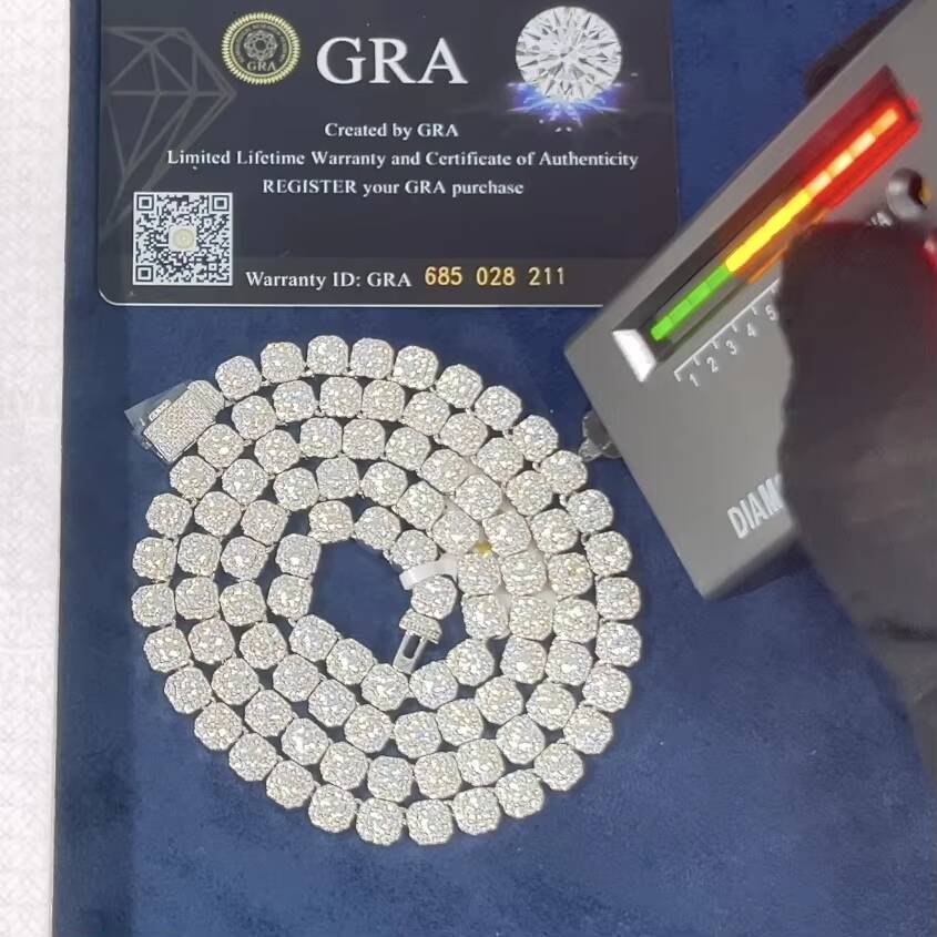 Custom Fine Jewelry 100 Pass Diamond Tester 6mm Moissanite Tennis Chain Necklaces