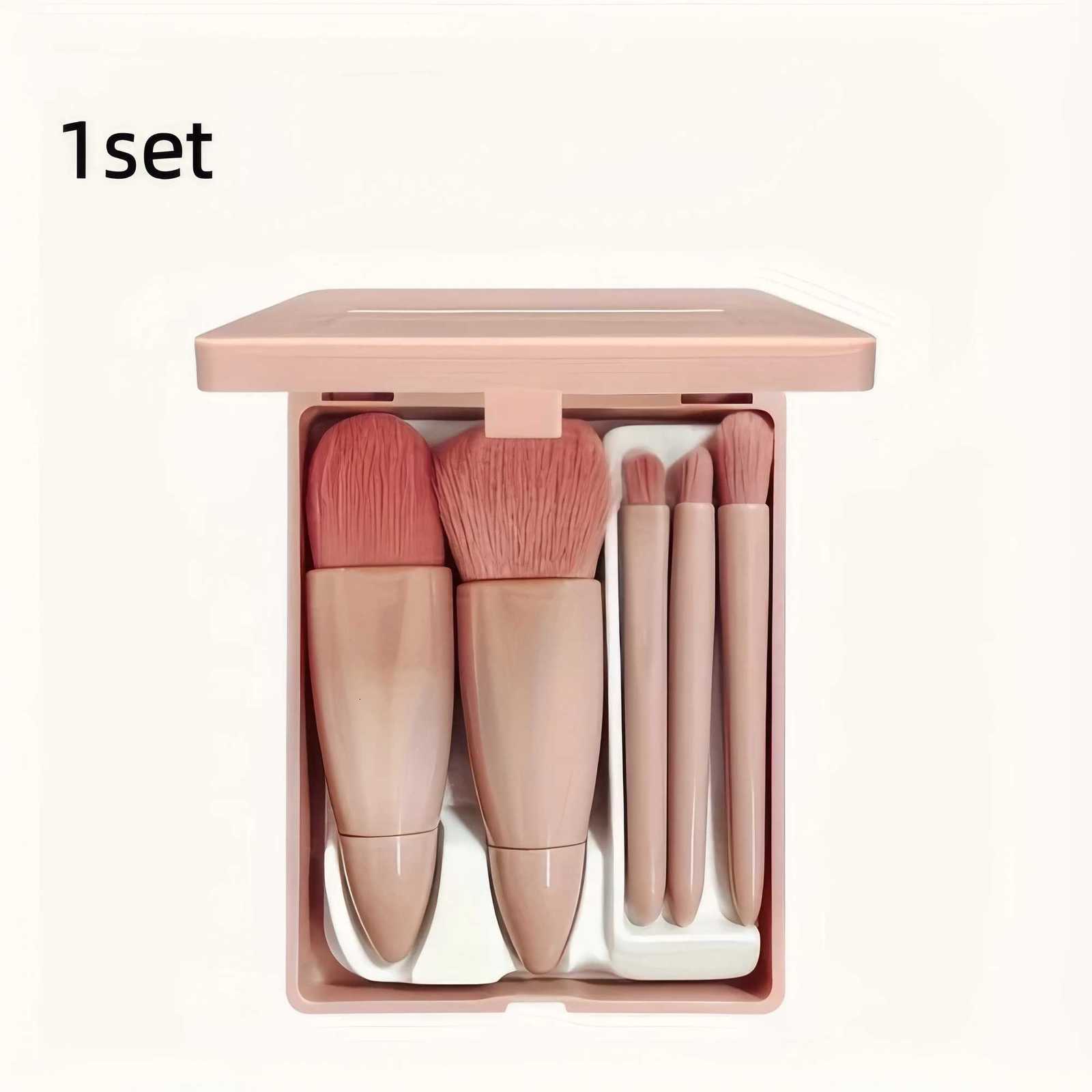5-Piece Pink Makeup Brush Kit Complete Set of Professional Soft Synthetic Hair Brushes Easy Storage CarryingT251205