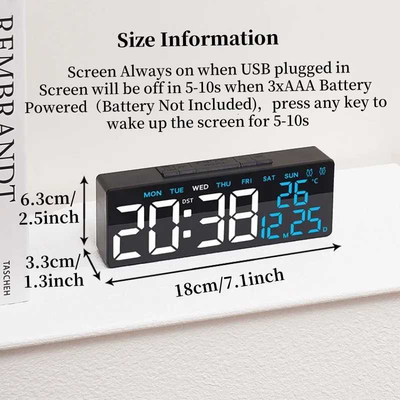 USB Powered Digital Alarm Clock TEMP Date Week Dual Alarm Timing Countdown Snooze Table Clock Auto Dimmable 12/24H DST LED Clock M251205 - view 7