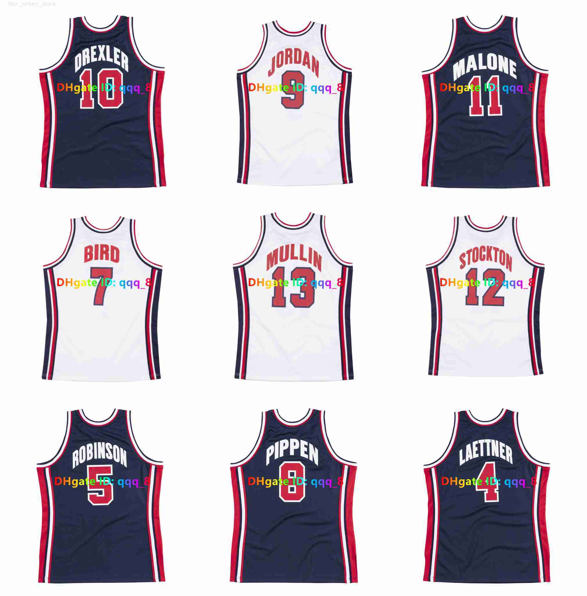 1992 Team USA Michael Jor dan Basketball Jersey Larry 7 Bird Johnson Throwback John Stockton Scottie Pippen Patrick Ewing Charles Barkley White Blue Red Size S-XXL