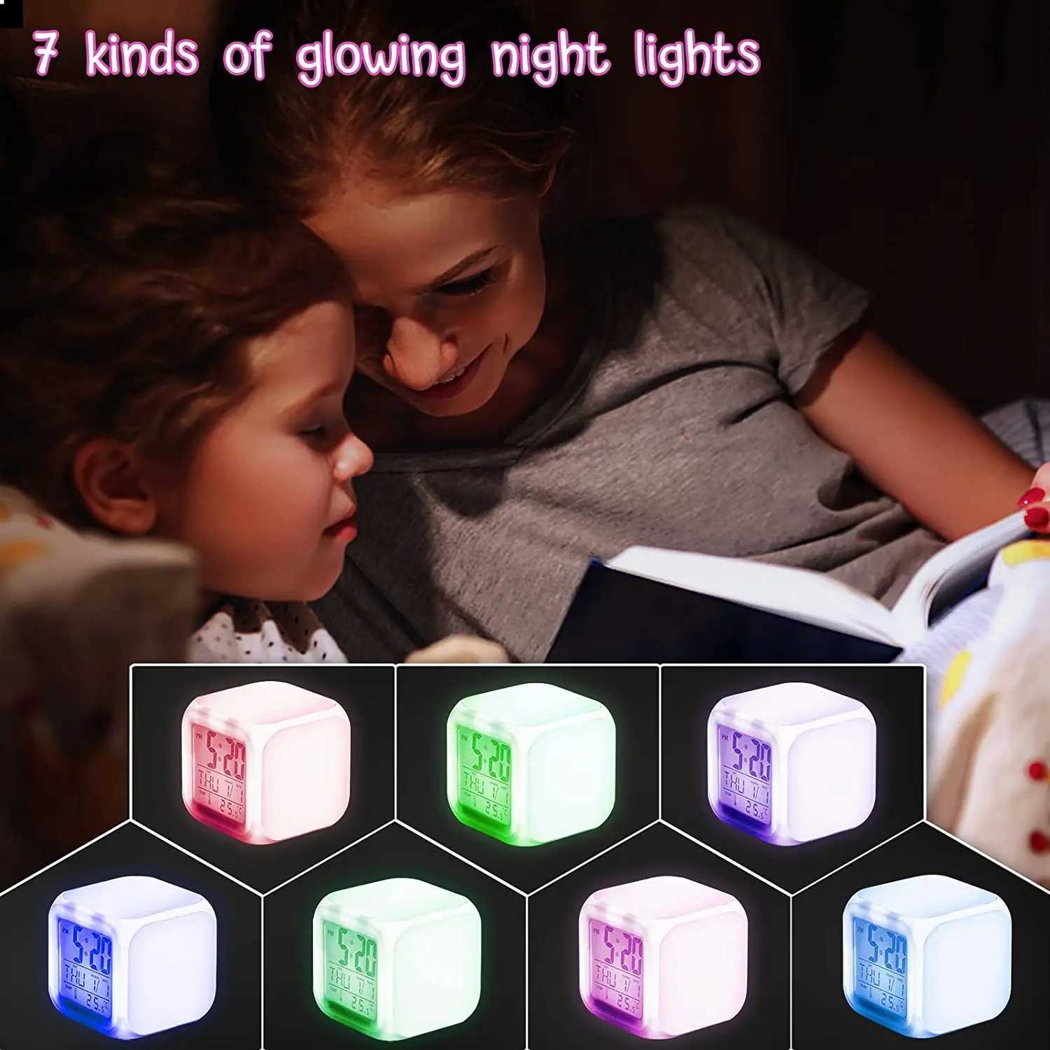 Colorful Cube Alarm Clock - Creative Luminous Home Desk Clock with Color Changing Feature M251205 - view 5