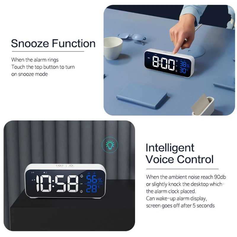 Digital Alarm Clock Table Electronic Clock with Temperature Humidity Weekday Dual Alarms Ringtones Rechargeable M251205 - view 4