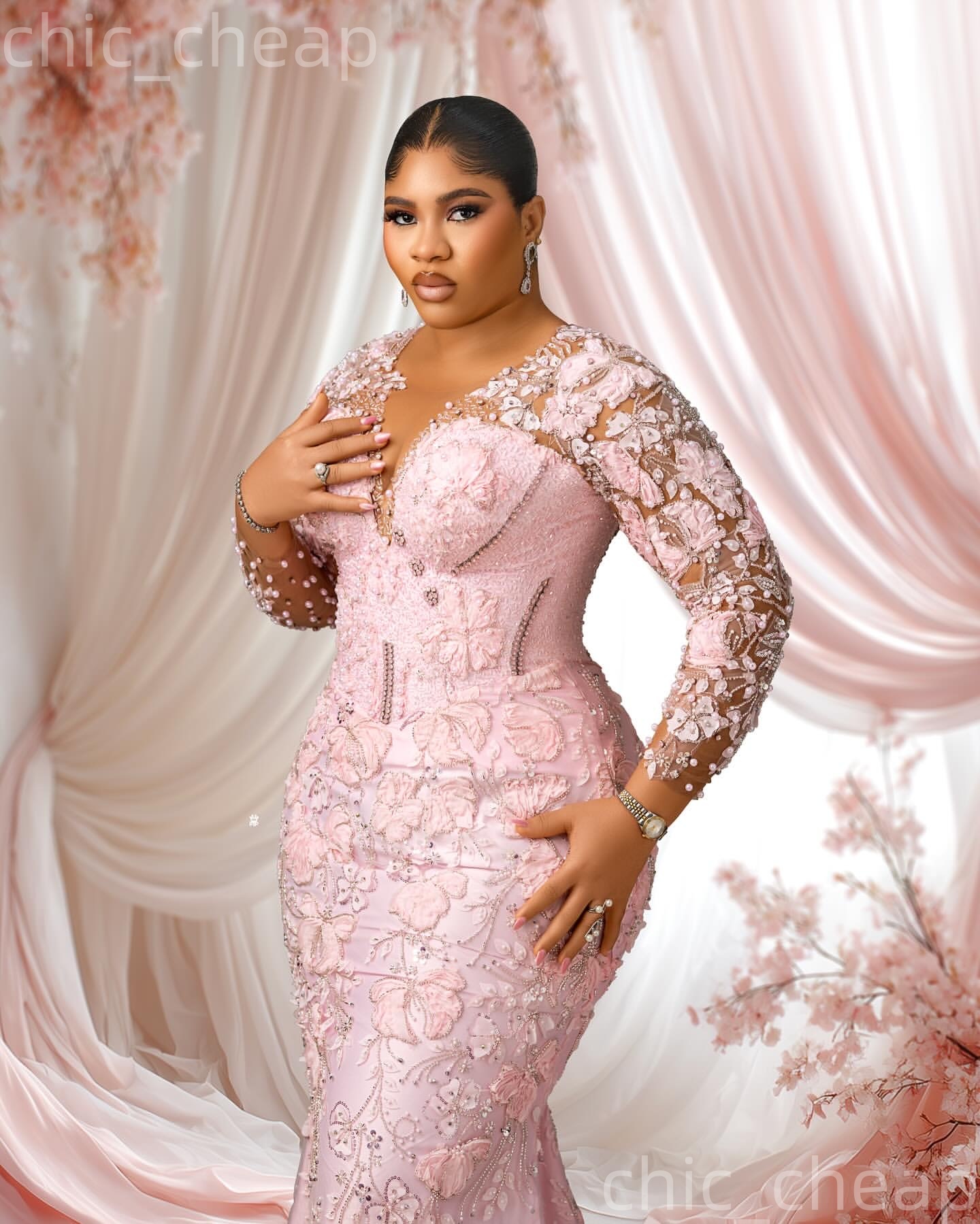 Aso Ebi Pink Mermaid Prom Dresses 2026 Crystals Pearls Floral Lace Evening Formal Party Second Birthday Engagement Gowns Plus Size Dress For Special O