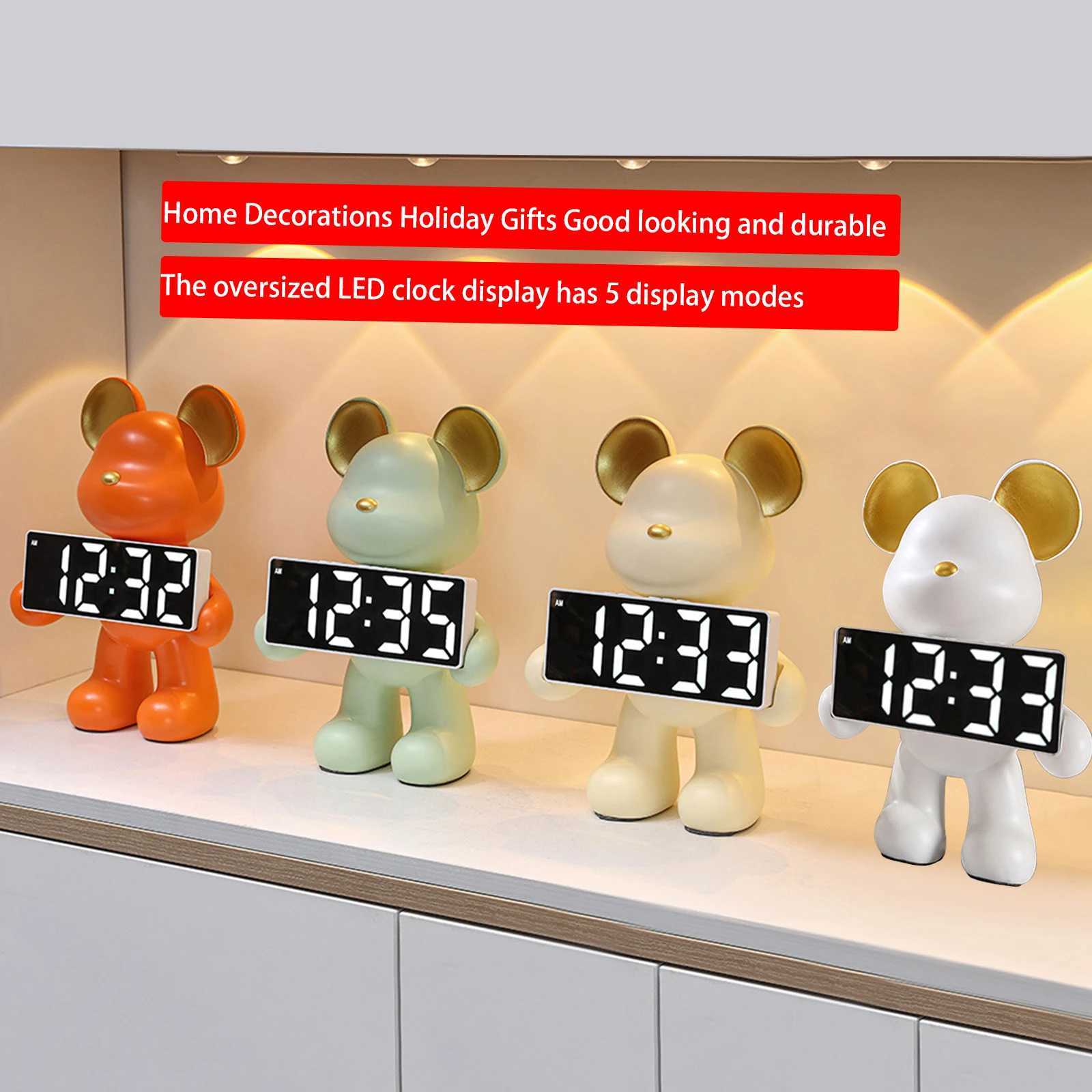Resin Bear Alarm Clock Exquisite Home Decor 5 Display Modes High Quality Resin Material Perfect Gift For Your Friends And Family M251205
