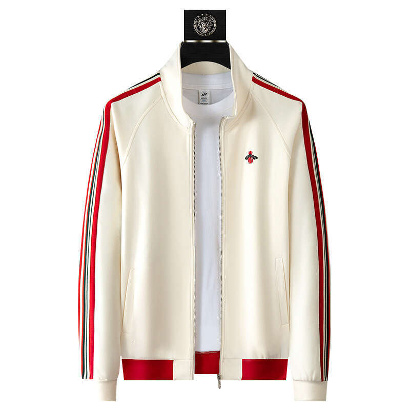 Minglu Bee Embroidery Elasticity Men's Sweatshirts Luxury Stand Collar Zipper Spring Autumn Sport Casual Cotton Male Hoodies 4XL