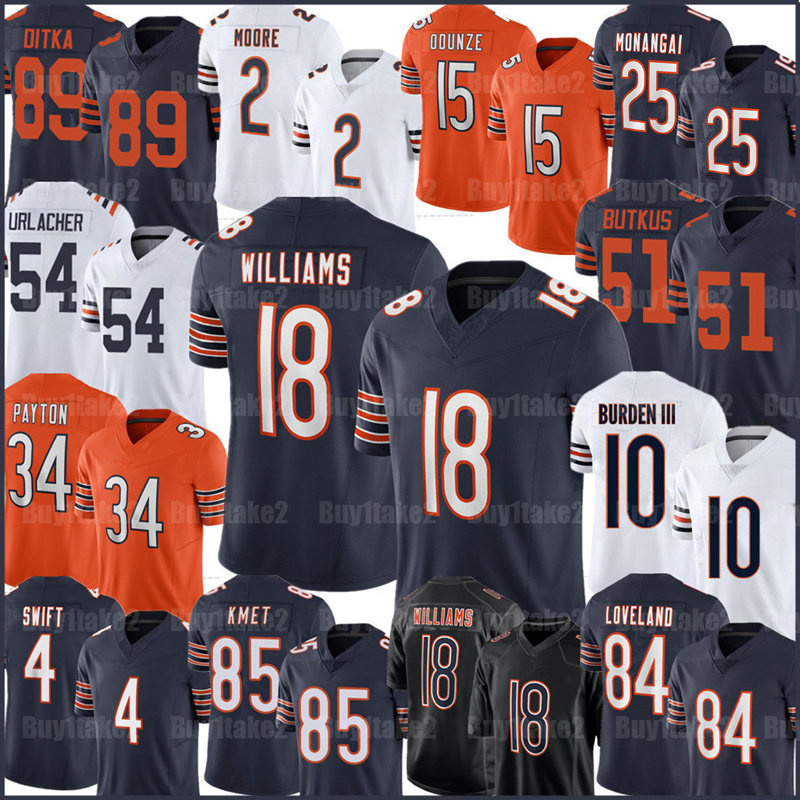 18 Caleb Williams Rome Odunze Colston Loveland Football Jersey Kyle Monangai DJ Moore Walter Payton Cole Kmet D'Andre Swift Luther Burden Tory Taylor Jaylon Johnson