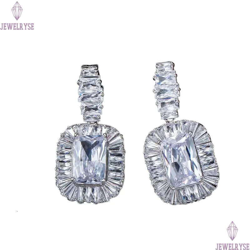 Fashion Noble jewelry Square Charm designer earrings For Bride Wedding 925 Sterling Silver Post White Blue AAA Cubic Zirconia Copper Women Engagement 