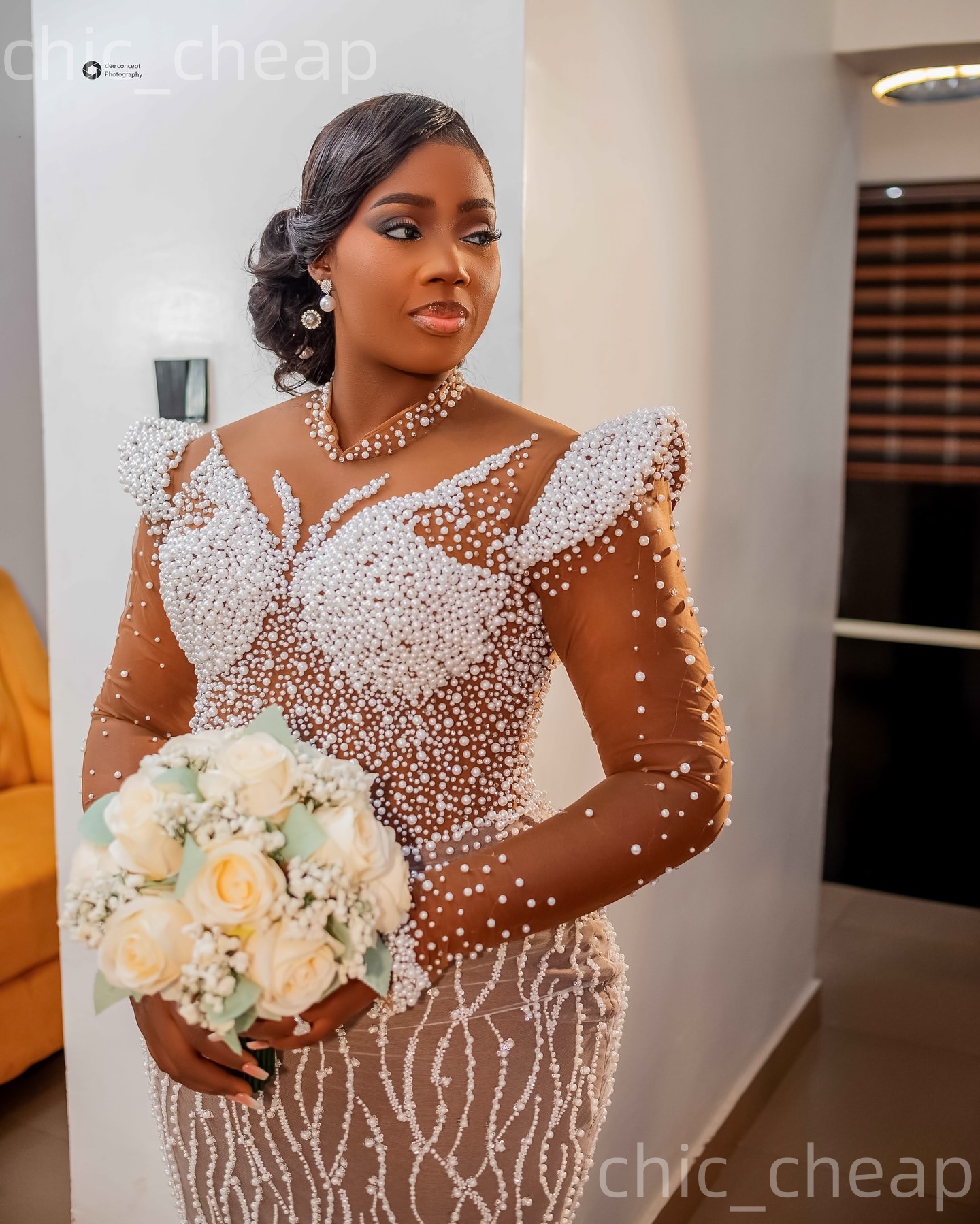 2026 Arabic Aso Ebi Plus Size Ivory Wedding Dresses Illusion Pearls Full Sleeves Detachable Train Luxurious Bridal Gowns Dress For Brides ZJ2055