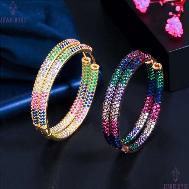 Fashion Hoop earring designer for woman Colorful AAA Cubic Zirconia Copper Jewelry 18K Gold Plated Earrings Valentines Day Girls Gift Women Party Tren