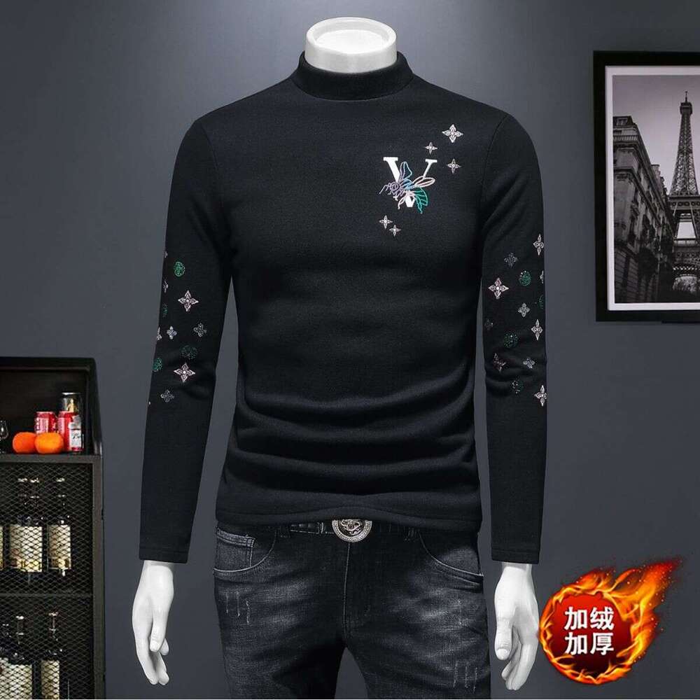 Europe Station 2025 Autumn Winter New Men's Wool Base Shirt Light Luxury Quality Half Turtleneck Embroidered Casual Sweater Trend