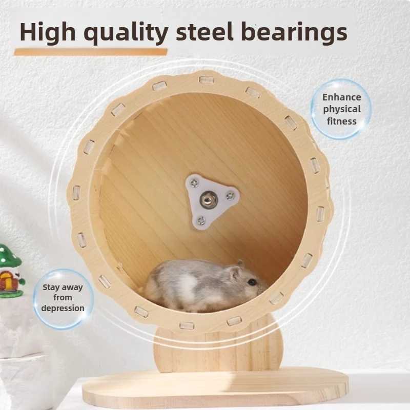Wood Hamster Small Villa Wheel Silent Exercise Running House Hamsters Wheel with Bracket Roller Train Hamster Toys Pet Products M251205