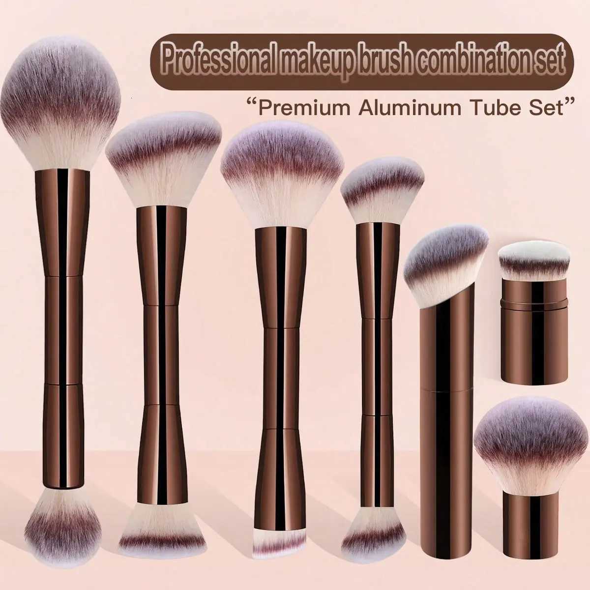 7pcs Professional Makeup Brush Set Includes 4pcs Dual-Ended Face Brushes 1pc Angled Brush 1pc Short Handle Foundation BrushT251205