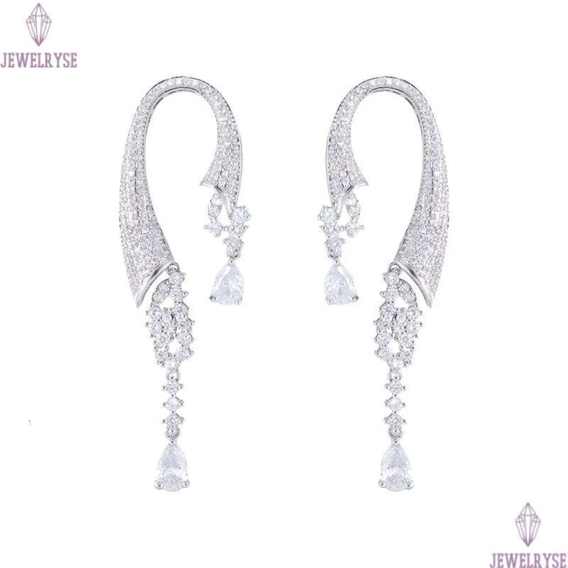 Fashion 65mm AAA Cubic Zirconia Diamond Designer Earring for Woman Luxury Copper Plated Silver South American Bride Wedding Engagement Dangle Earrings