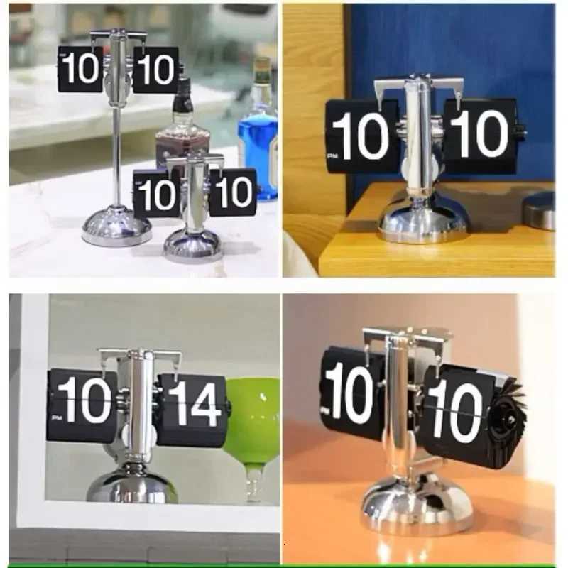 Retro Minimalist Flip Clock Stainless Steel Flip Internal Gear Quartz Clock Black/White Home Small Desktop Clock Digital Bedroom M251205 - view 5
