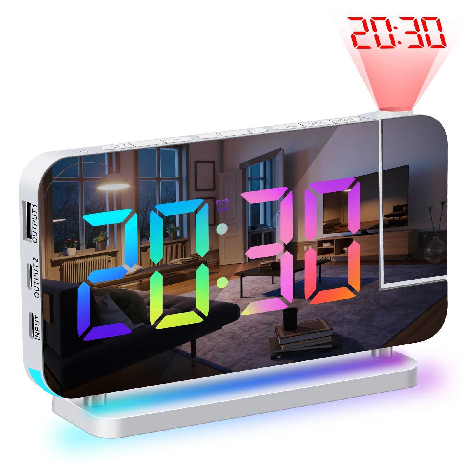 Projection Alarm Clock RGB Colorful LED Digital Clock with Mirror USB Charger Snooze Function 180 Degrees Projector on Ceiling M251205 - view 6