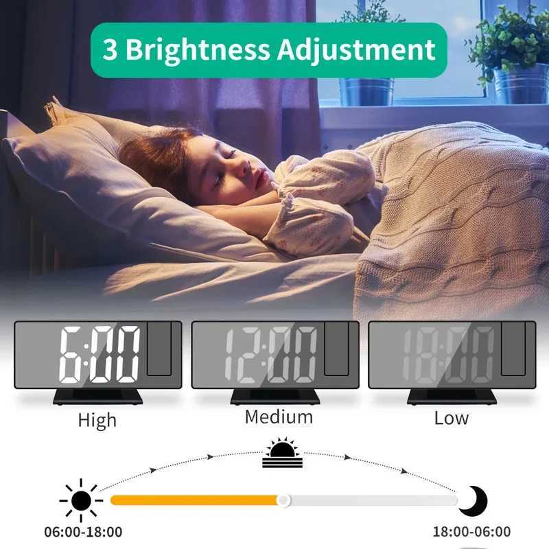 180 Arm Projection Alarm Clock Time Temperature USB Plug-in Digital Alarm Clock Snooze Table Clock 12/24H Projector LED Clock M251205 - view 5