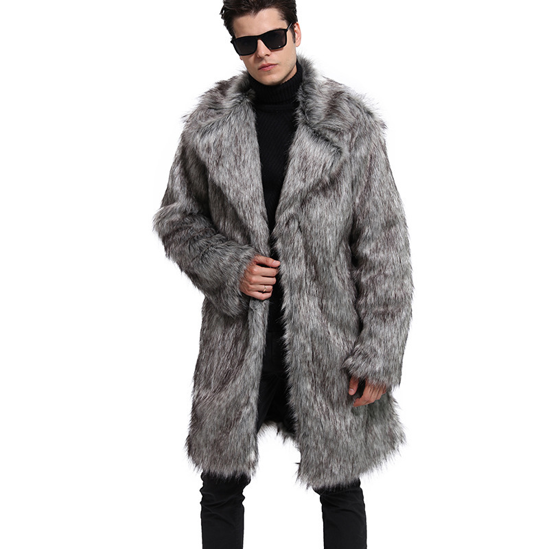 Fur coat, men's overcoat, mid-length style, long fur patchwork design