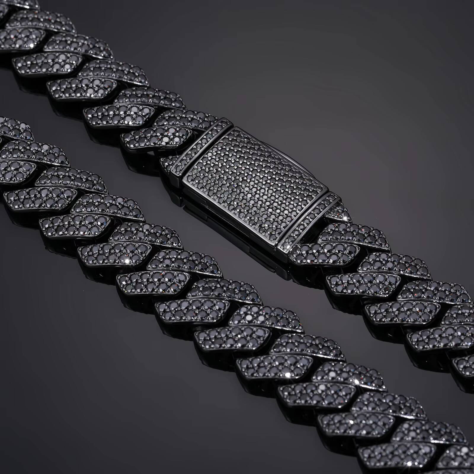 Punk Hip Hop Jewelry Mens Black Gold Plated 14mm S925 Silver Black VVS Moissanite Diamond Iced Out Cuban Link Chain Necklace