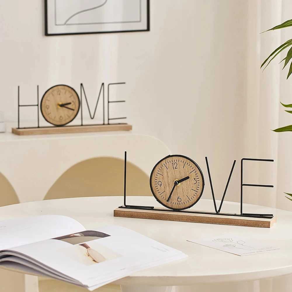 Retro Digital Desk Clock Home Decoration Office Wooden Letter Love Figurines Ornament Gifts Mute Luxury Room Decor Accessories M251205 - view 3