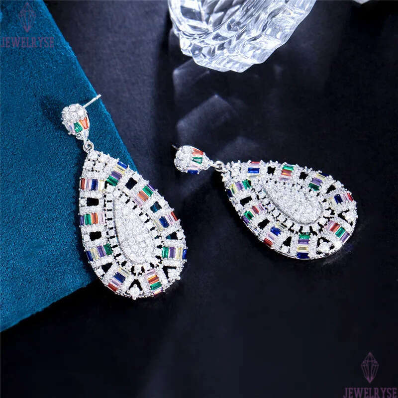 Luxury Exaggerated Water Drop Diamond Designer Earring for Woman Party South American Colorful AAA Zirconia Earrings Bride Wedding Engagement Jewelry 