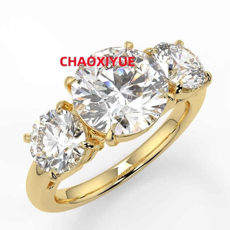 14K Solid Gold Moissanite 3 Stones Wedding Ring Rose Gold Girls Rings Jewelry Luxury Diamond Rings