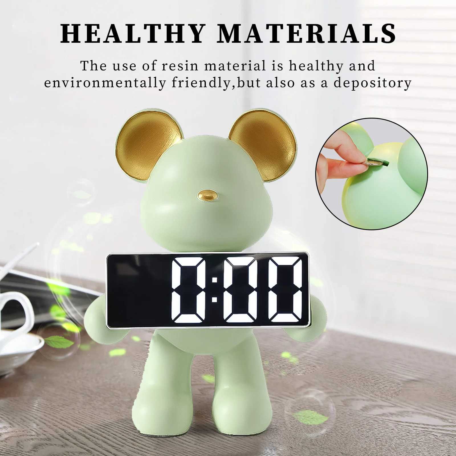 Resin Bear Alarm Clock Exquisite Home Decor 5 Display Modes High Quality Resin Material Perfect Gift For Your Friends And Family M251205 - view 4