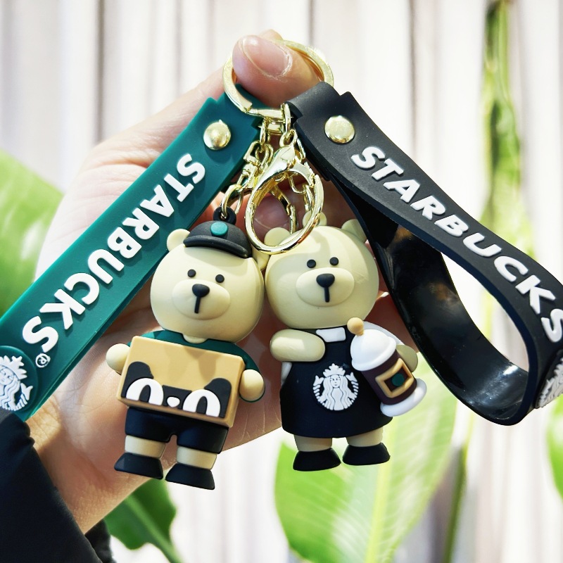 Starbucks Milk Tea Cup Keychain & Bear Plush Charm Couple & Student Backpack Accessory Small Gift Free Shipping