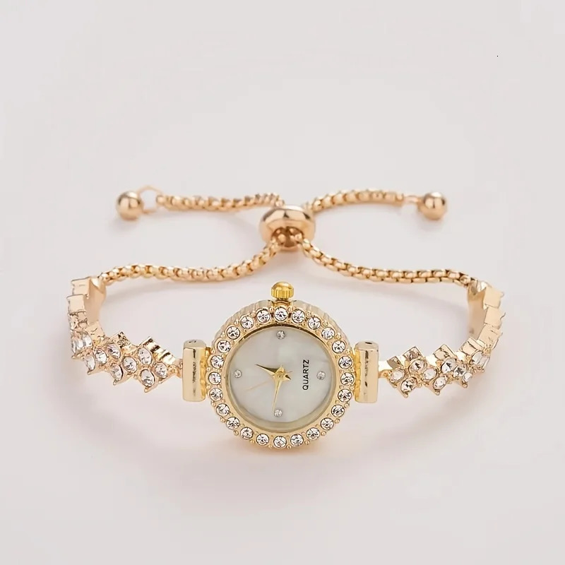 1 piece of elegant womens quartz watch paired with ious rhinestone embellishment - gold simulated bracelet 251128