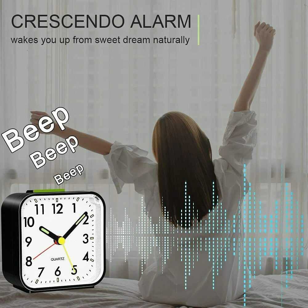 Non-ticking Analog Quartz Clock with Light Small Desk Silent Luminous Alarm Clocks Snooze for Heavy Sleepers Office Bedroom M251205 - view 5